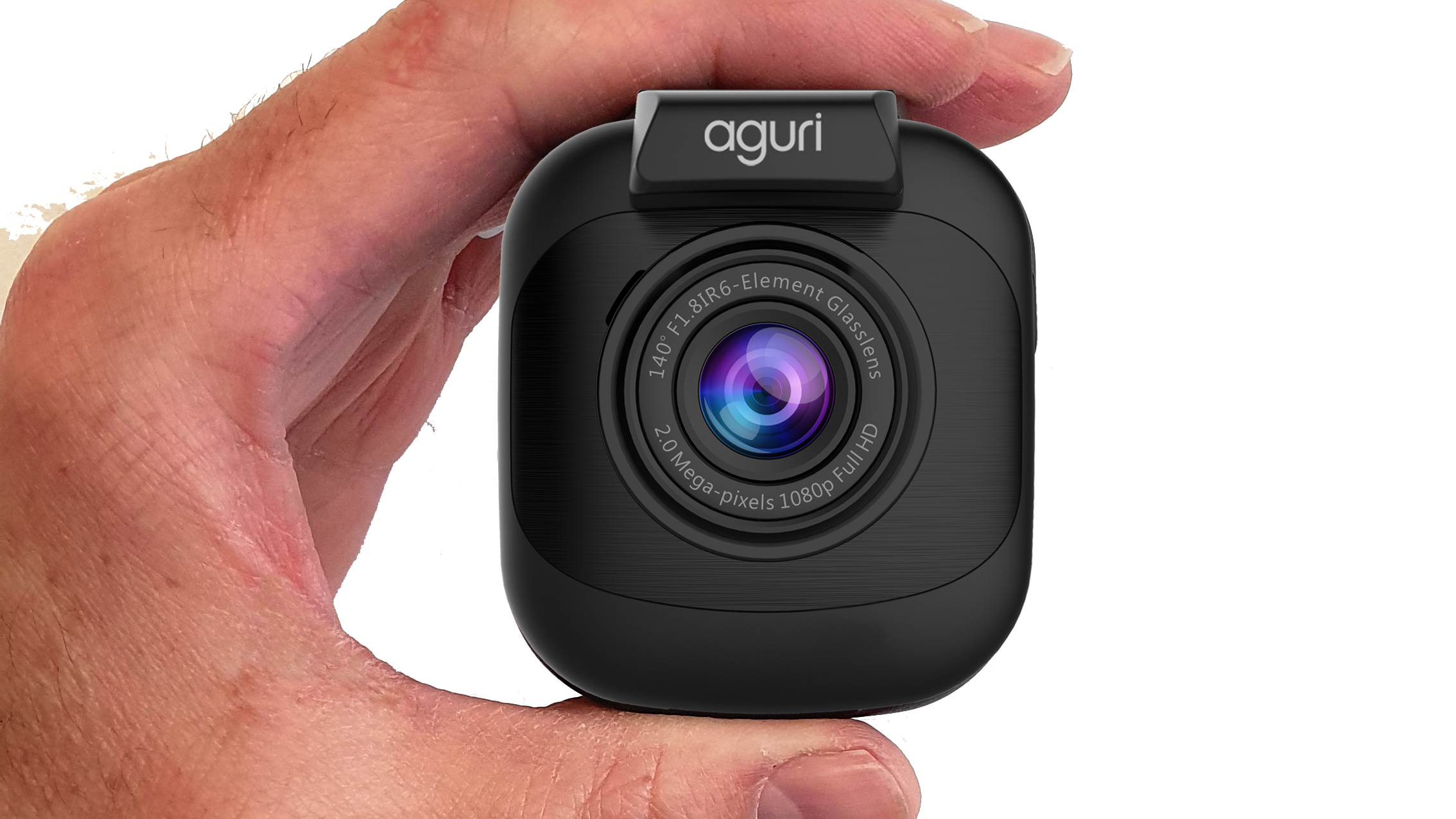DX1250 dash cam and speed camera detector held in a hand against a white background